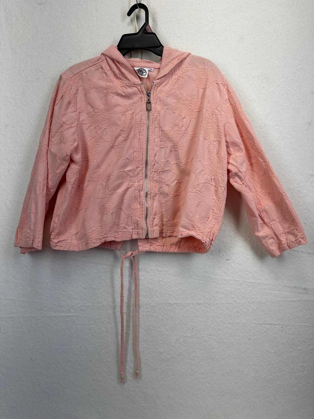 Produce Company Pink Cropped Lightweight Hooded Cotton Jacket Size M Preppy